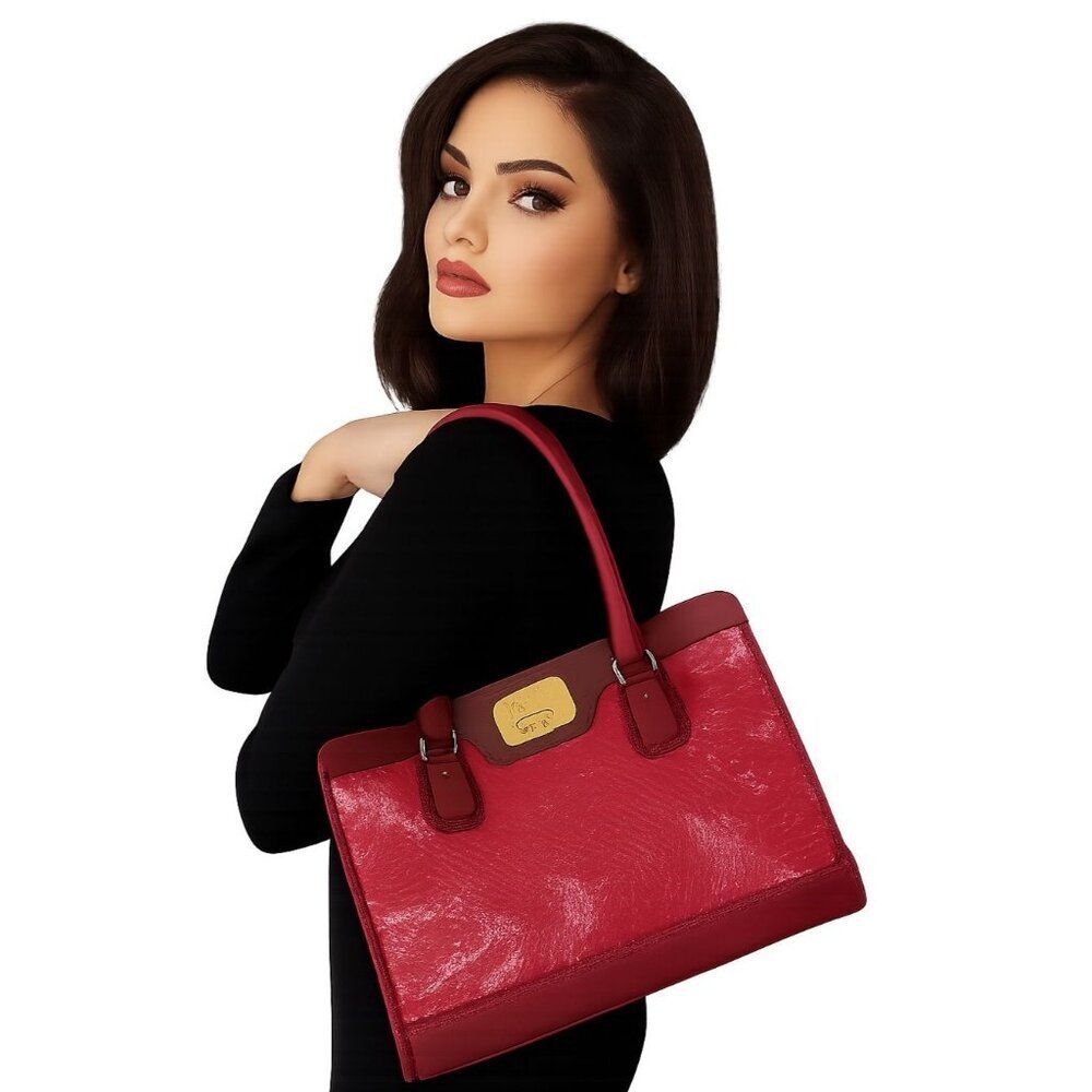 Cole Haan Shoulder Bag Windsor Tote Handbag Satchel Red Leather Women's Woman's